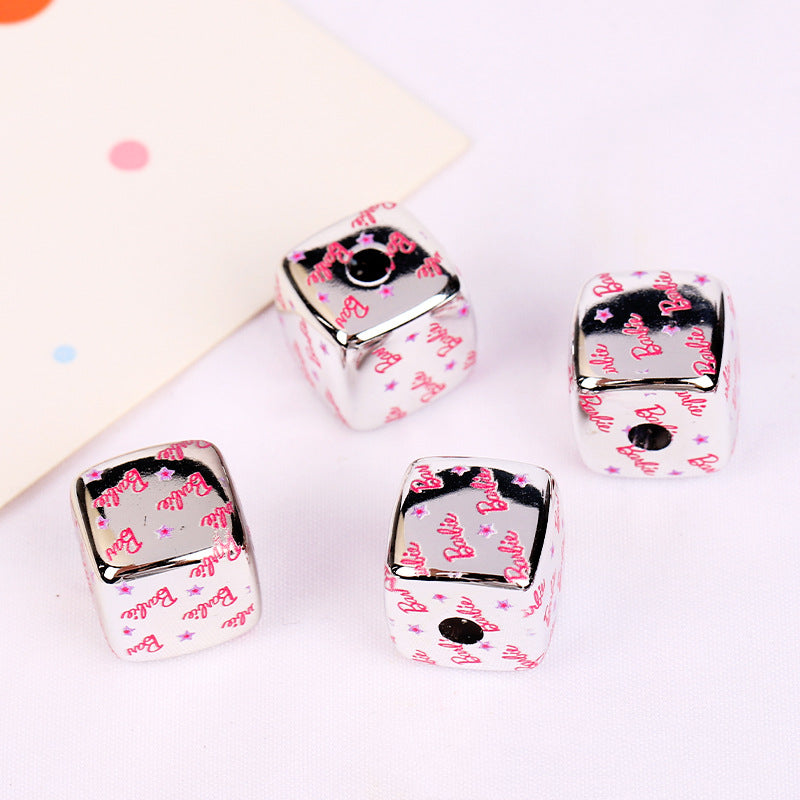 Square Acrylic Beads 14mm Barbie Letter Design 10pcs 6