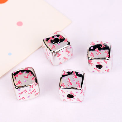 Square Acrylic Beads 14mm Barbie Letter Design 10pcs 6
