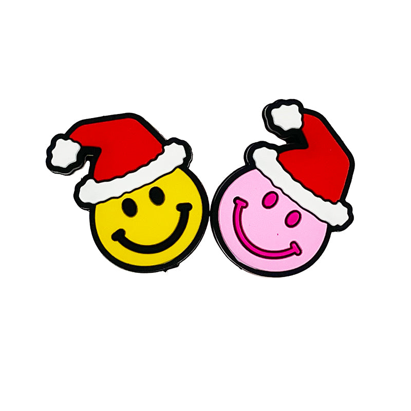Silicone Focal Beads Christmas Smile Santa Hat 20pcs