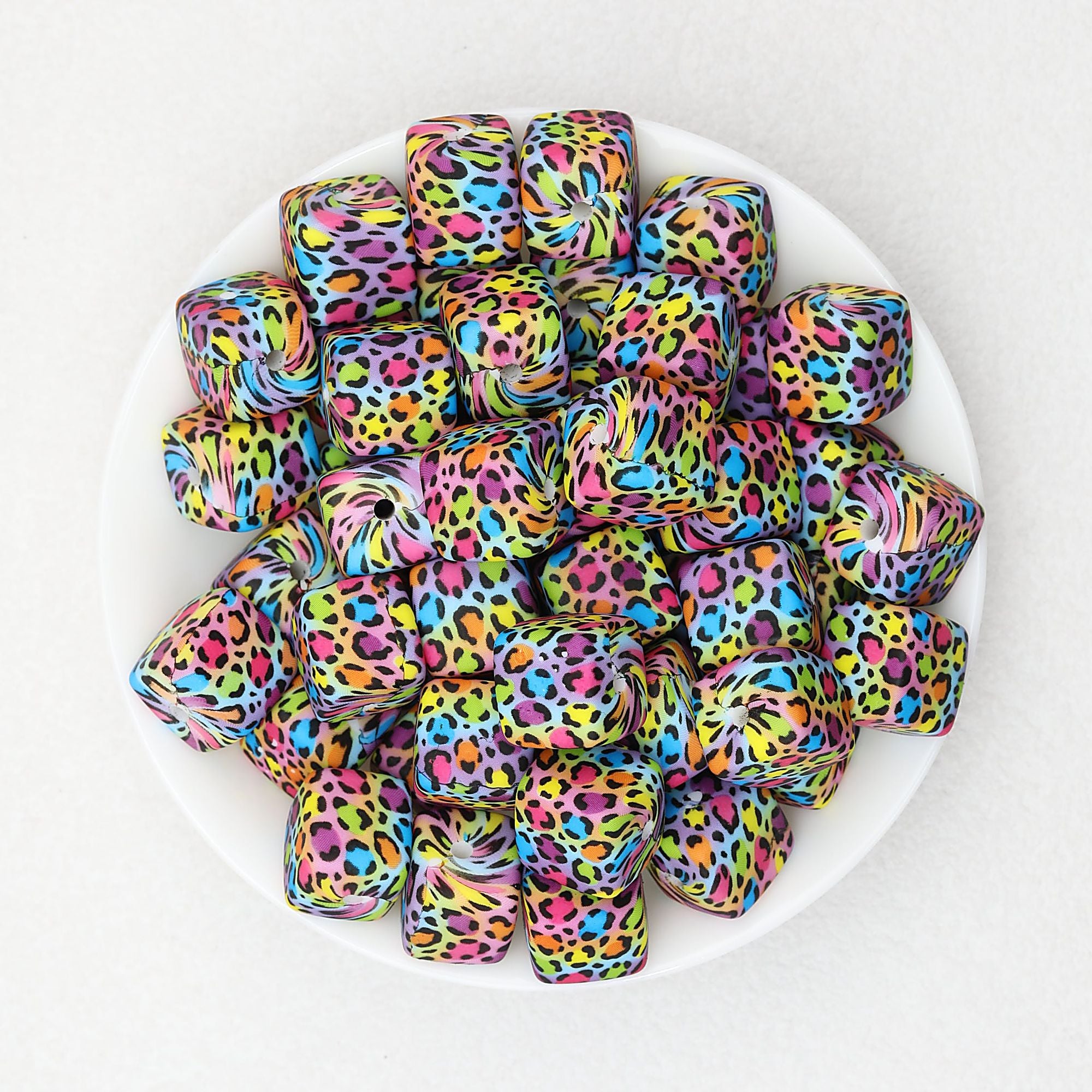 13.5mm Square Leopard Print Silicone Beads 50pcs - 12