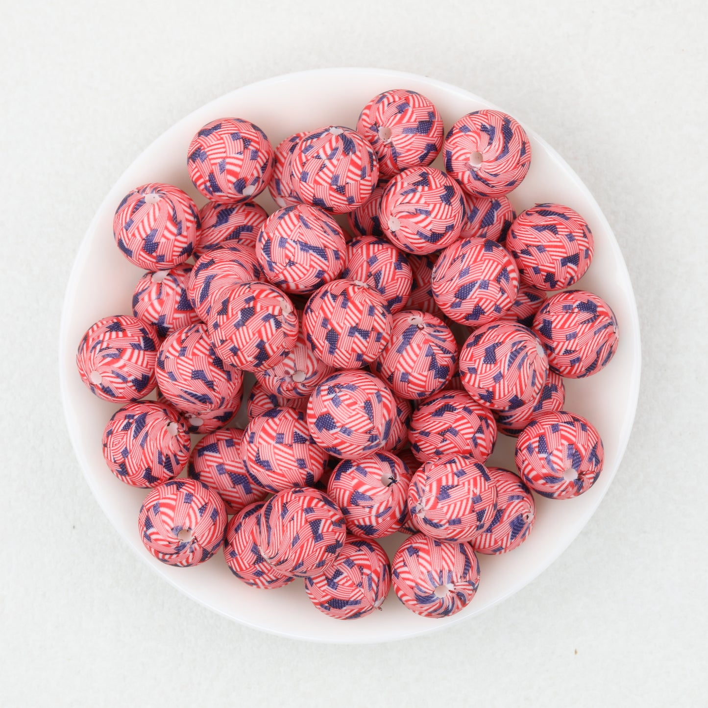 15mm US Themed Printed Silicone Round Beads 50pcs 5