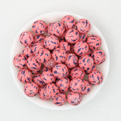 15mm US Themed Printed Silicone Round Beads 50pcs 5