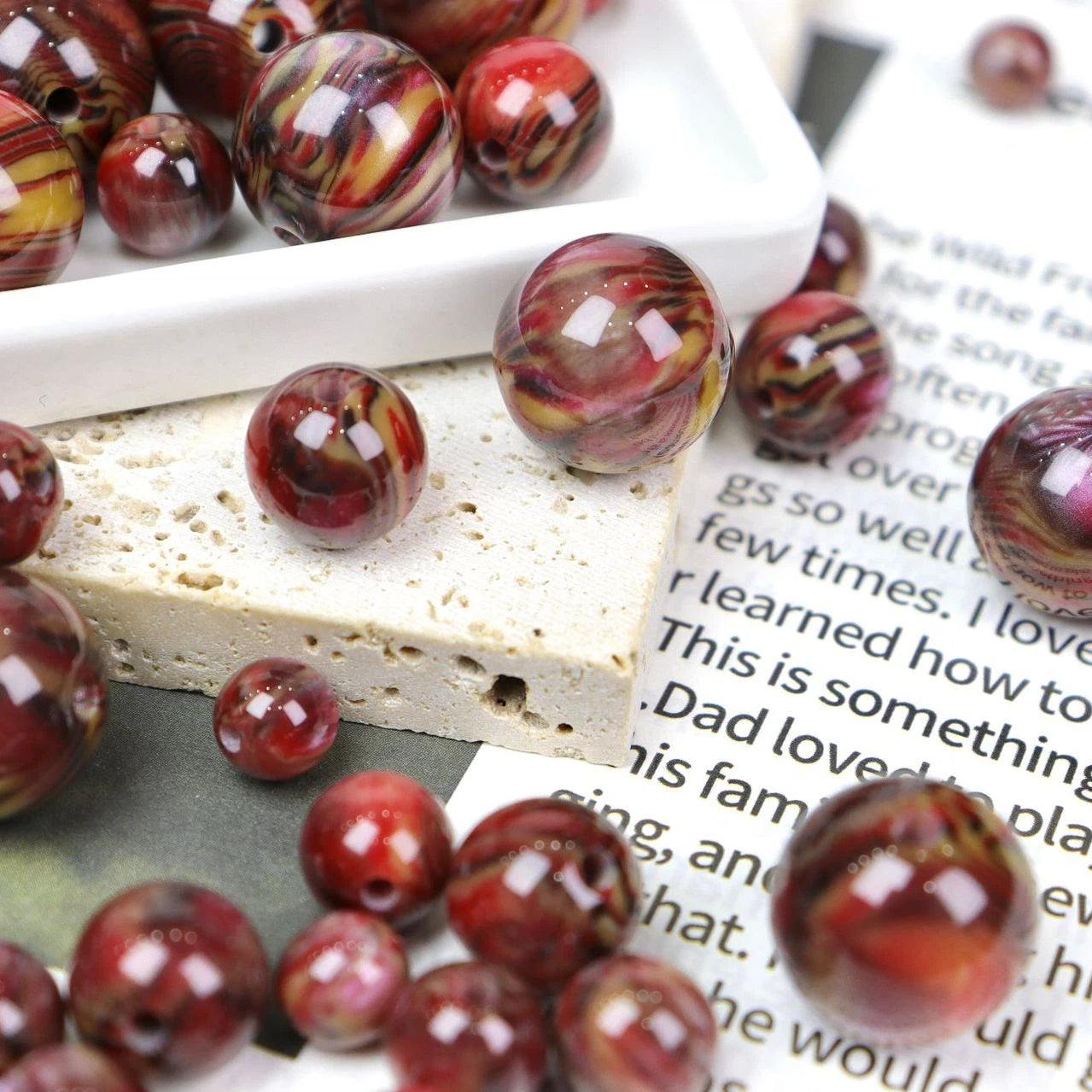 Impressionist Style 16mm Round Resin Beads Monet Oil Painting Effect 100pcs 17