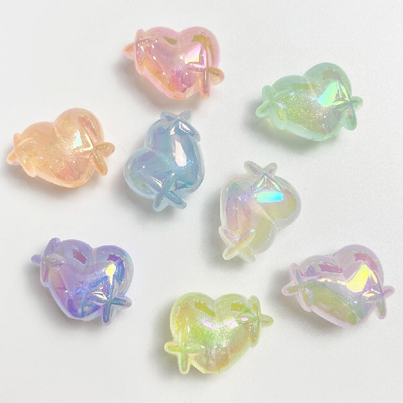UV Finish Heart Star Acrylic Beads 14x20mm Glow In The Dark 50pcs