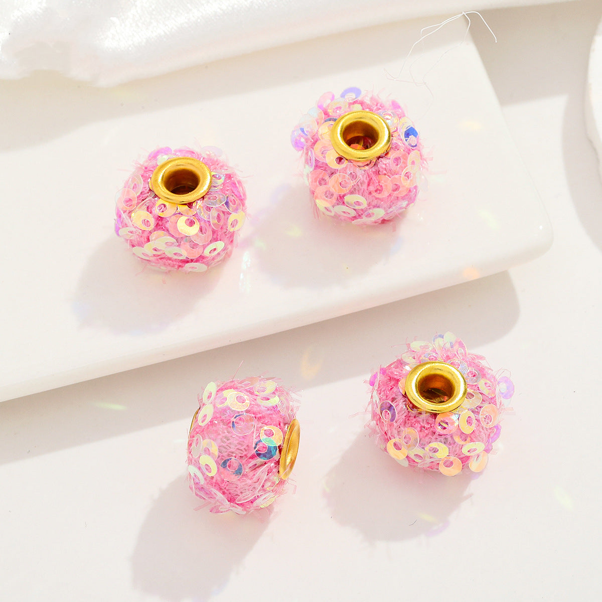 Fabric Glitter Sequin Spacer Beads 16mm 50pcs 9