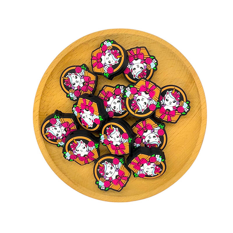 Silicone Focal Beads Easter Basket Rose Unicorn Pink Bow 2