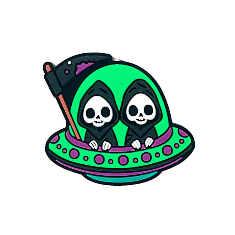 Silicone Focal Beads UFO Skull Aliens With Small Flag