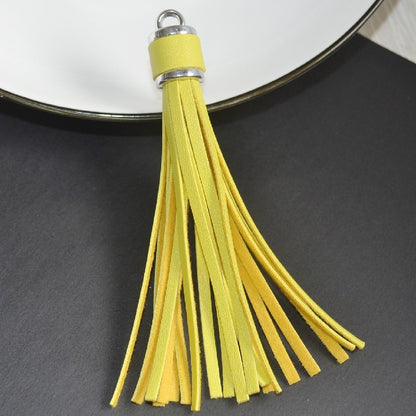 Silver PU Leather Tassel Keychain Metallic 9cm Length 34