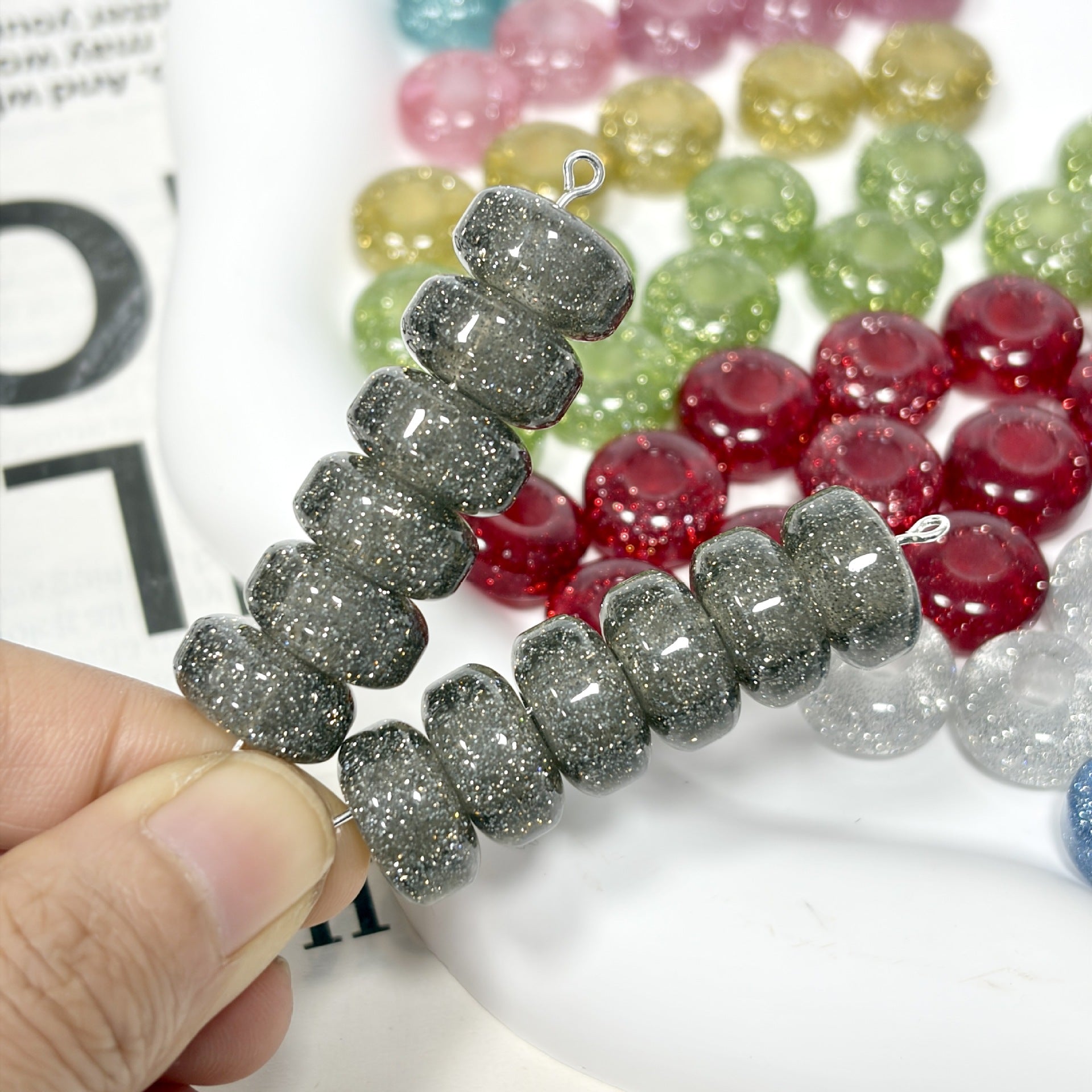 Glitter Resin Donut Spacer Beads 14x7.5mm Hole 5mm 100pcs 15