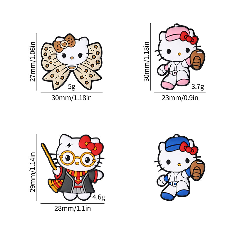 Silicone Focal Beads Hello Kitty Leopard Bow Pink Baseball Player 20pcs 9