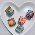 Square Acrylic Beads 15.27mm Mild Winter Color Grid Star Pattern 10pcs