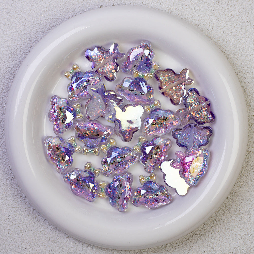 Glitter Bow Cloud Resin Beads 25mm Pastel Sparkle 10pcs 6