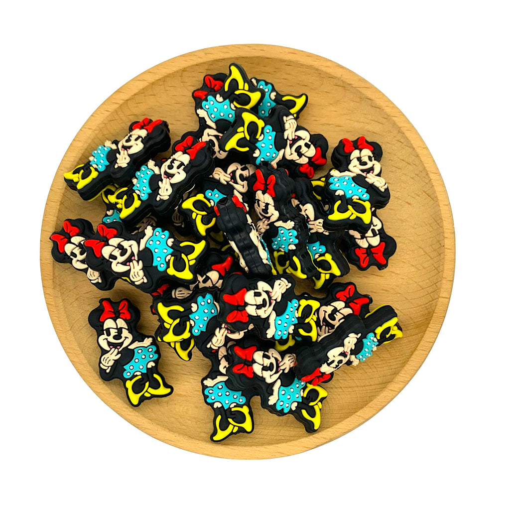 Silicone Focal Beads Minnie Mouse Iconic Red Bow Teal Dress 20pcs 2