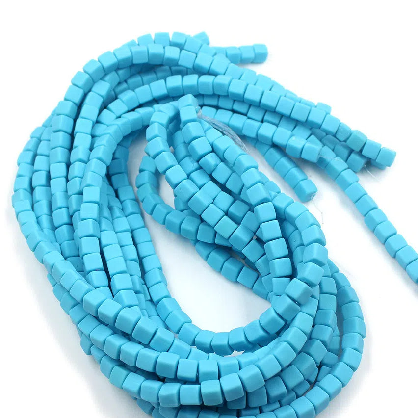Cube Clay Beads 6mm Solid Color Polymer Matte Finish 10strands 3