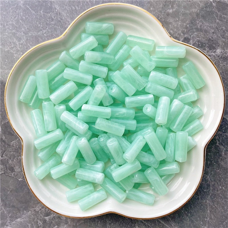 Acrylic Tube Beads 8x20mm Pastel Marbled Soft Glow 10pcs 13