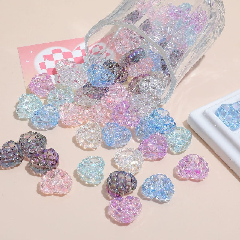Transparent Heart Acrylic Beads 18x20mm Quilted Pastel 10pcs 12