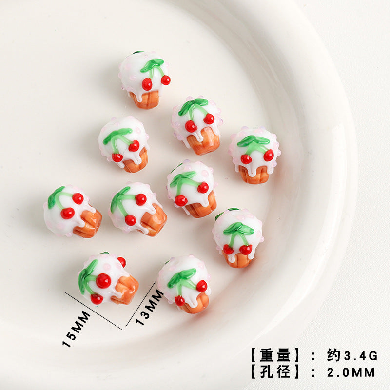 Dessert Theme Glass Cupcake Beads 15x13mm 5pcs 6