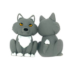 Silicone 3D Focal Beads Grey Wolf Amber Eyes Sitting Pose
