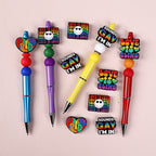 Silicone Focal Beads Rainbow Pride Bold Typography Hearts 20pcs 7