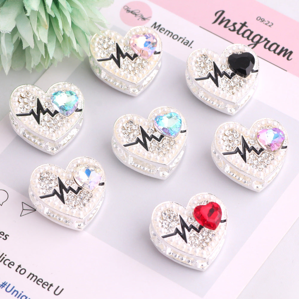 Fancy Heart Shape Crystal Rhinestone Alloy Beads 22mm 3pcs