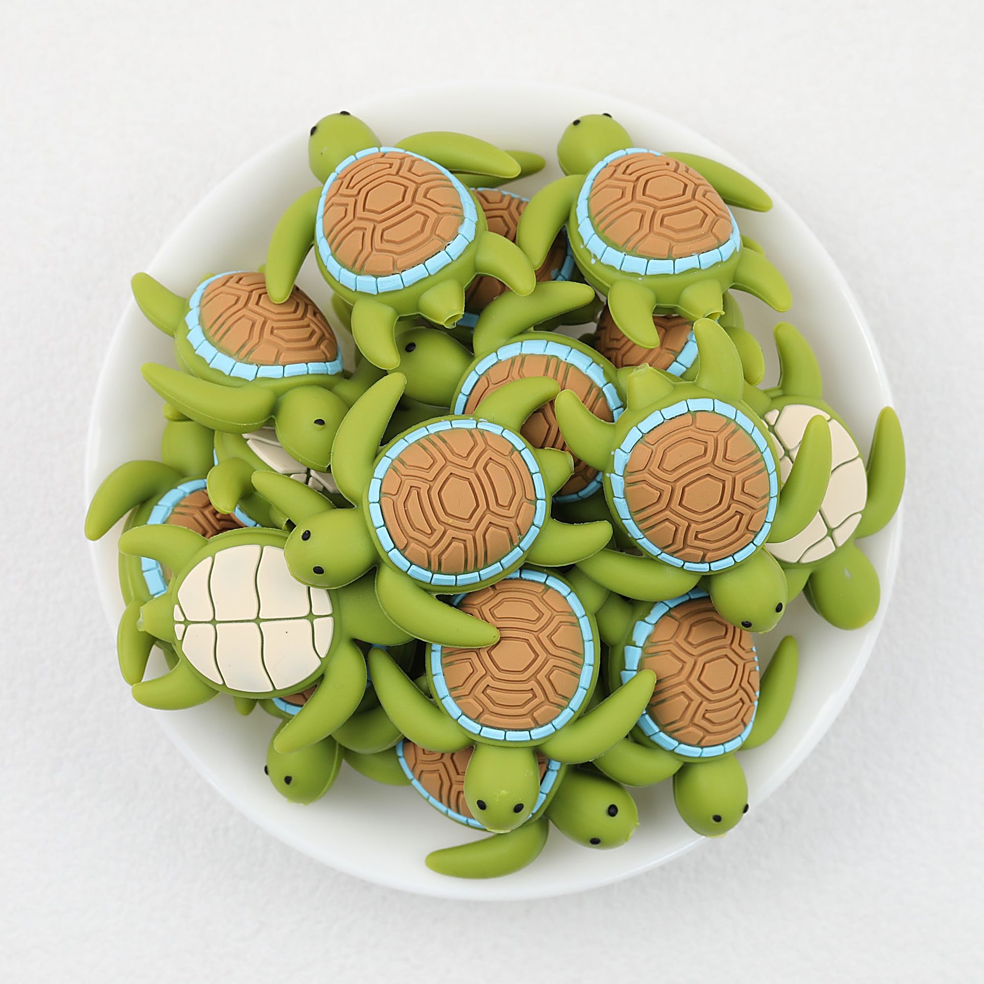 3D Turtle Green Silicone Focal Beads 20pcs