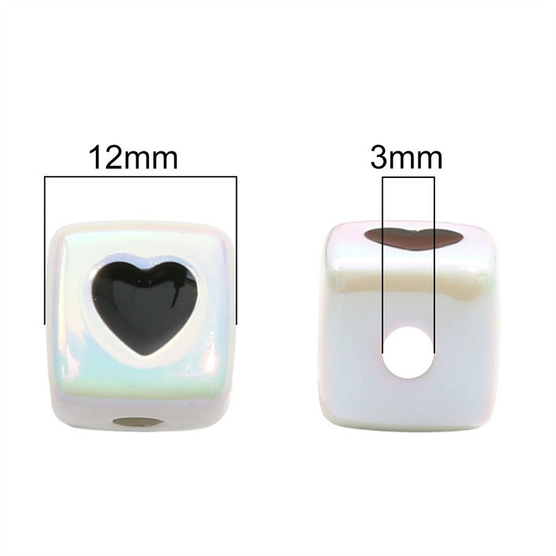 Plating Heart Square Acrylic Beads 12mm Glossy Pastel 4pcs 2
