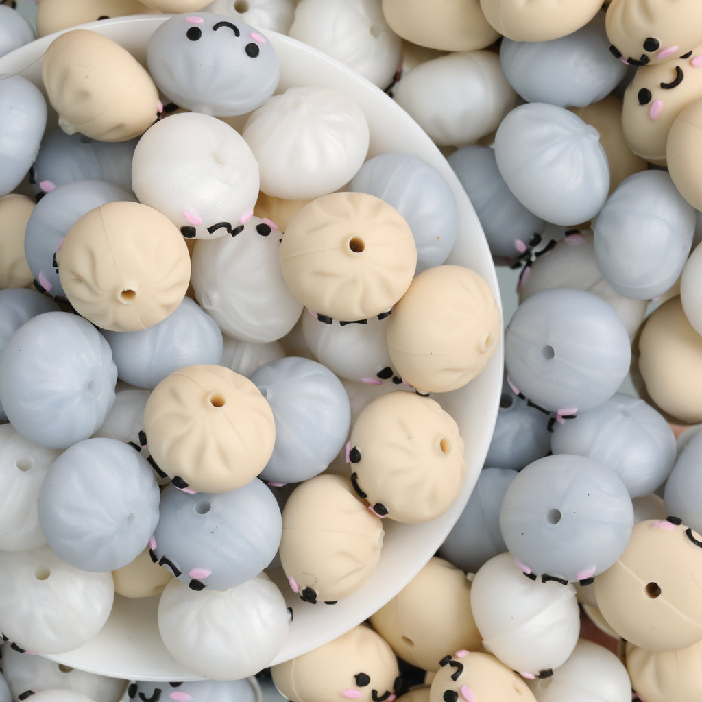 Cute 3D Smiling Dumpling Silicone Focal Beads 20pcs
