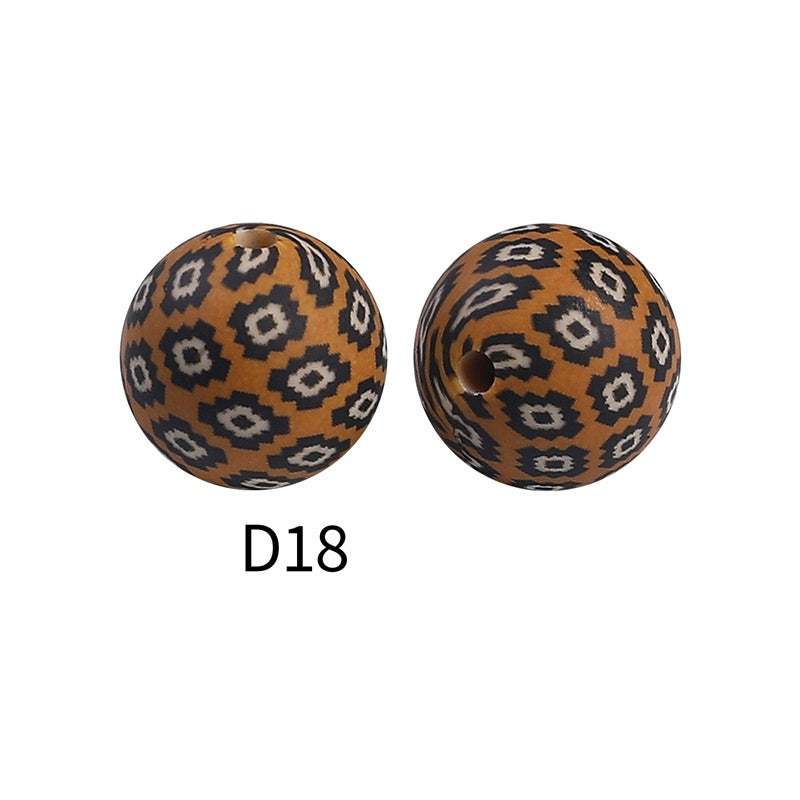 50Pcs 15mm Colored pattern printed silicone beads 20
