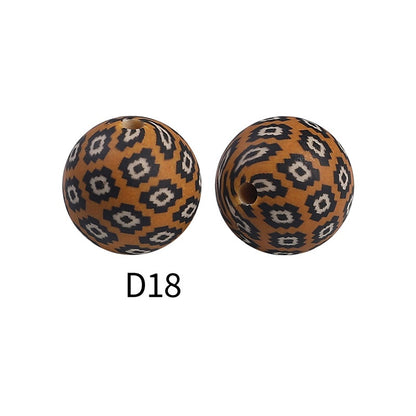 50Pcs 15mm Colored pattern printed silicone beads 20