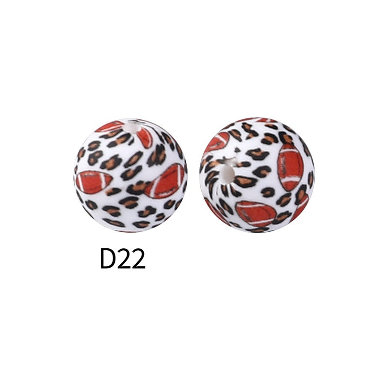 50Pcs 15mm Colored pattern printed silicone beads 24