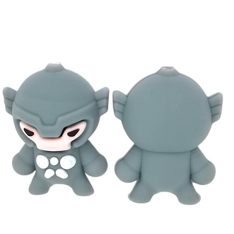 Silicone 3D Focal Beads Warrior Figure Gray Armored Front Facing