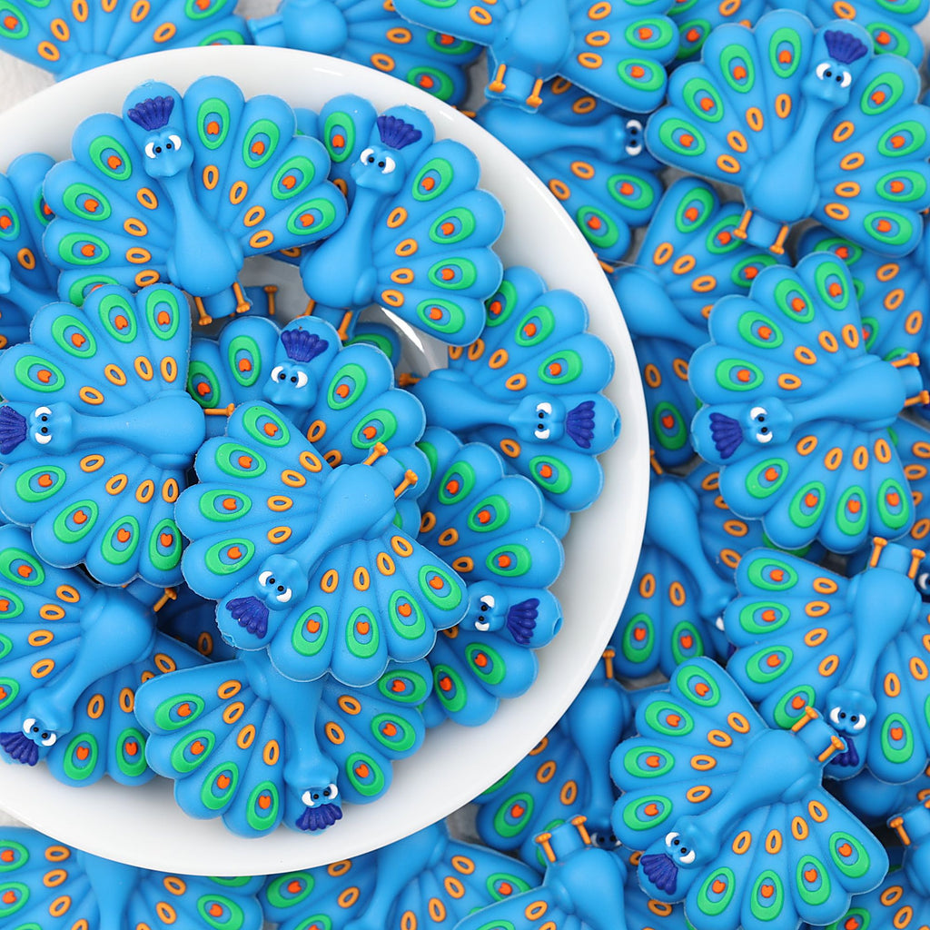 Blue 3D Peacock Silicone Focal Beads with Hole 20pcs