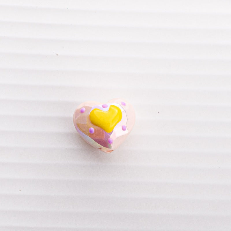 Hand Drawn Acrylic Heart Beads 19.4x17mm Pastel Faceted 5pcs 7
