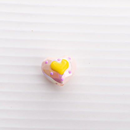 Hand Drawn Acrylic Heart Beads 19.4x17mm Pastel Faceted 5pcs 7