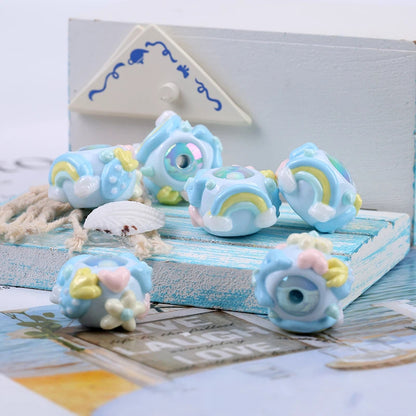 Hand Painted Acrylic Beads 16mm Blue Tone 10pcs 7