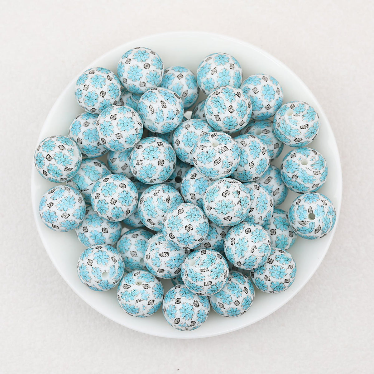 15mm Patterned Silicone Round Beads Geometric Printed Designs 50pcs - Snowflake