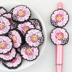  Pink Ribbon Flower Silicone Focal Beads 20Pcs