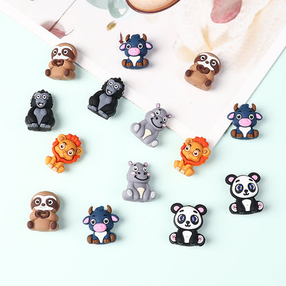 Silicone 3D Focal Beads Animal Panda Lion Sloth Hippopotamus Cow Sitting Pose 20Pcs 6