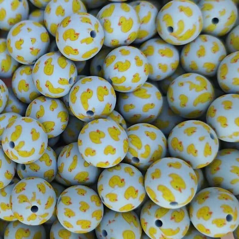 15mm Silicone Beads Multi Base Cute Duck Print 50pcs 12