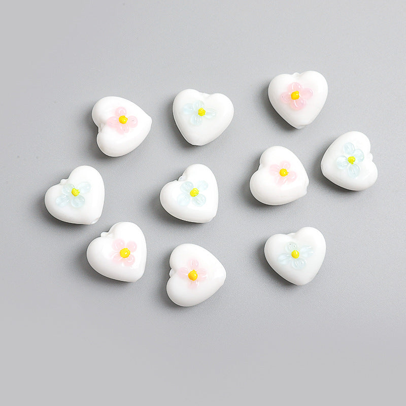 Heart Shape Flower Glass Beads 16mm 10pcs 3