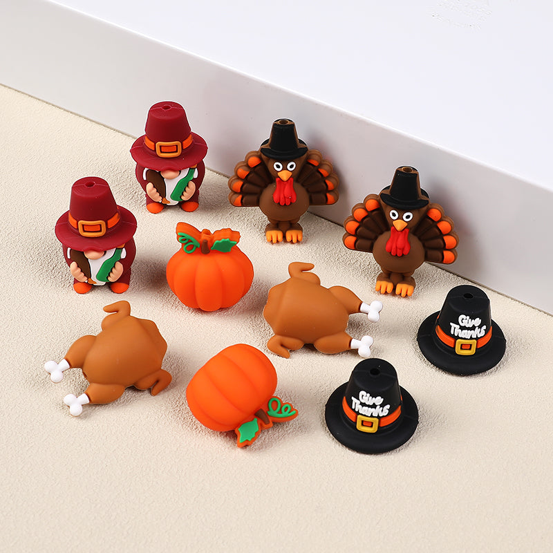 Silicone 3D Focal Beads Thanksgiving Pumpkins Give Thanks Hat 20pcs 5