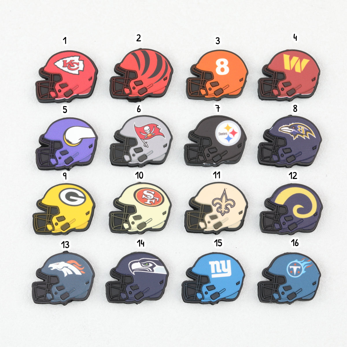 NFL Teams Helmet Silicone Focal Beads Printed Designs 20pcs