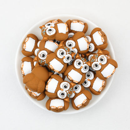 Cute 3D Owl Silicone Focal Beads Brown 20pcs