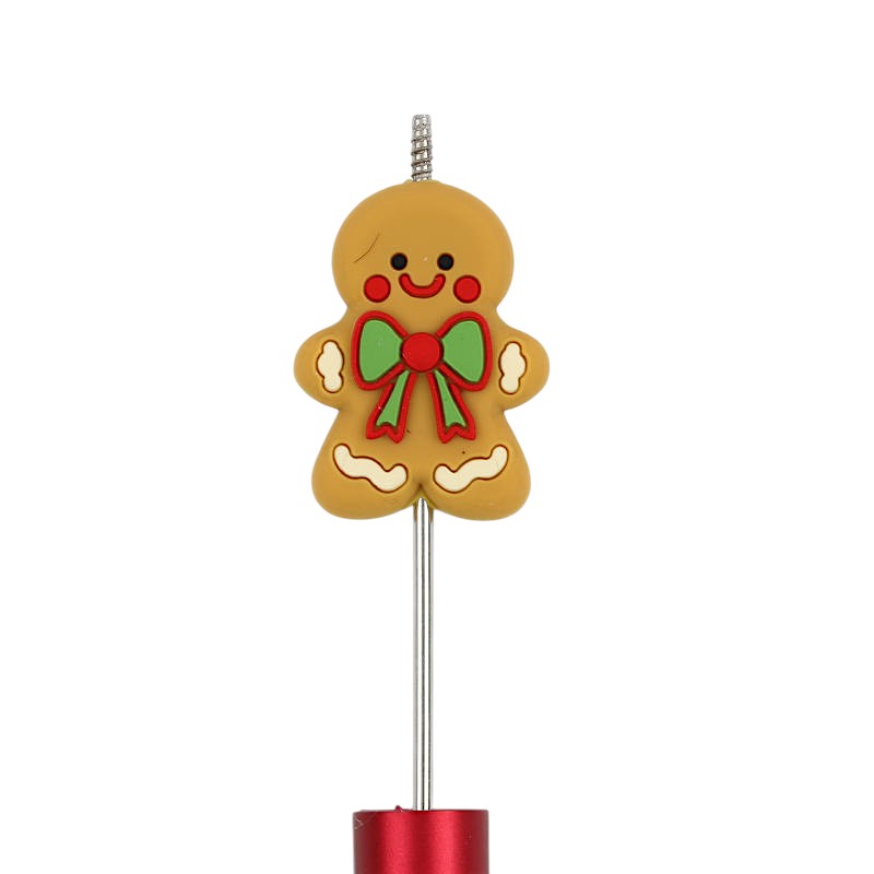 Silicone Focal Beads Christmas Gingerbread Man Bowknot Detail 20pcs 2