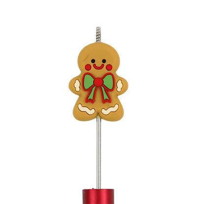 Silicone Focal Beads Christmas Gingerbread Man Bowknot Detail 20pcs 2