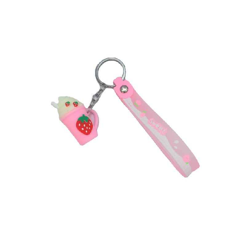 Silicone Strawberry Ice Cream Milk Tea Cup Keychain Pastel Colors 5