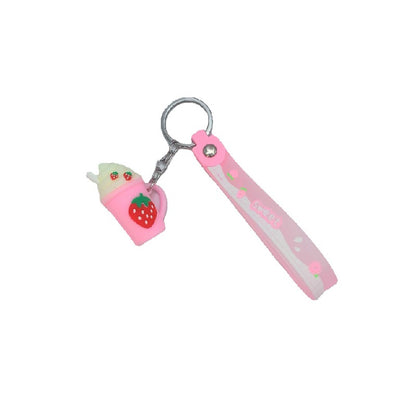 Silicone Strawberry Ice Cream Milk Tea Cup Keychain Pastel Colors 5