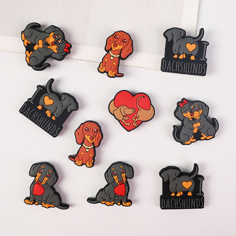 Silicone Focal Beads Valentine Sausage Dog I Love Dachshunds Heart 20pcs 5
