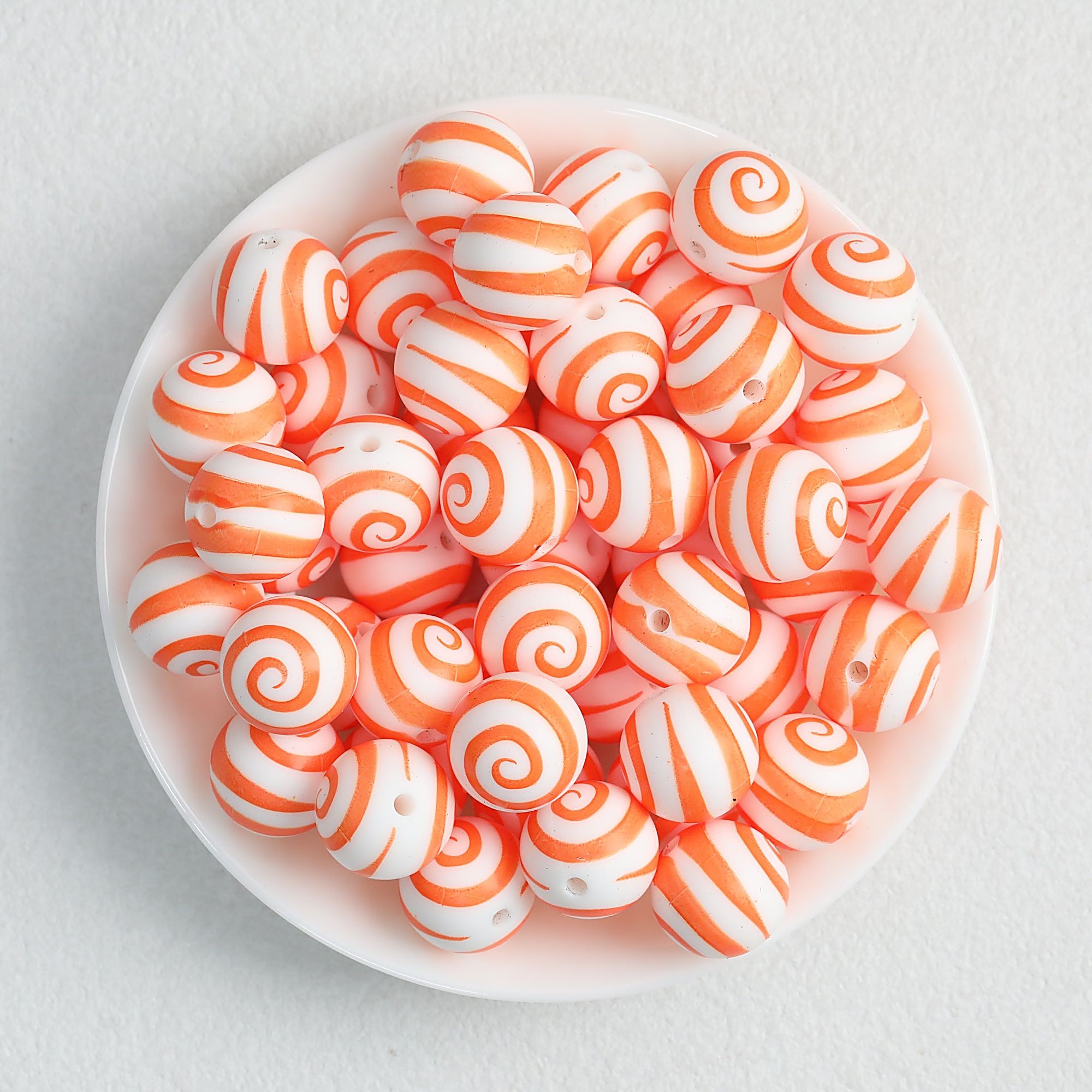 Colorful 15mm Swirl Pattern Priented Round Silicone Beads 50pcs - Orange