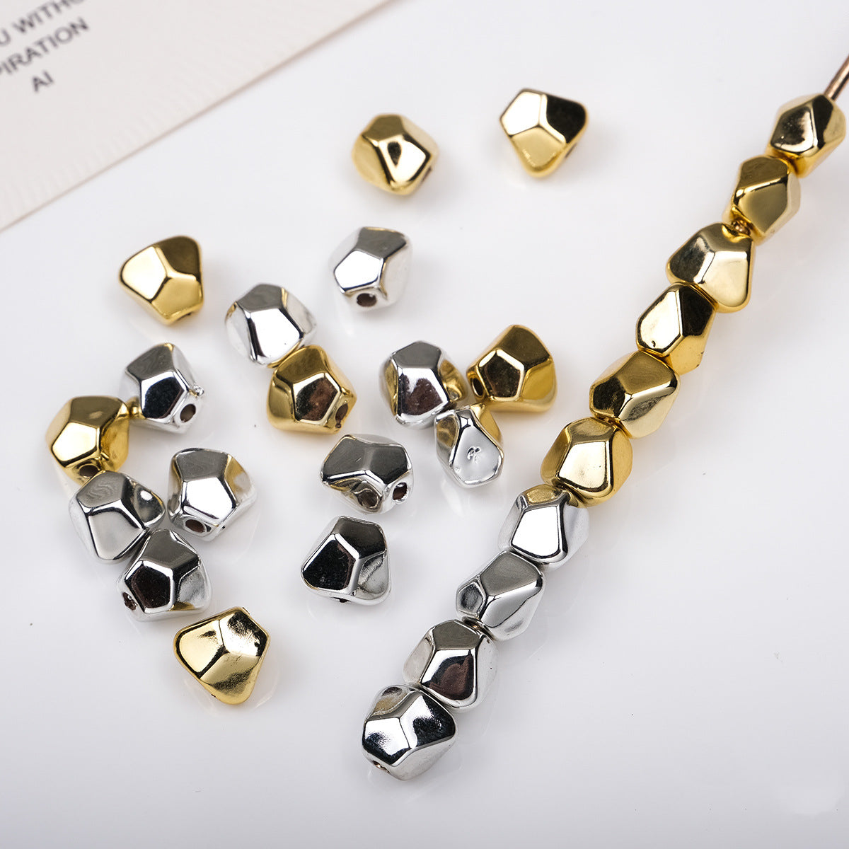 Irregular Square Acrylic Beads 10mm Imitation Metal 50pcs